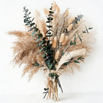 Boho Dried Flower Arrangement: Pampas, Lavender, Eucalyptus, Rabbit Tail for Home Decor