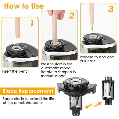 Electric Pencil Sharpener Auto/Manual Portable Battery Powered