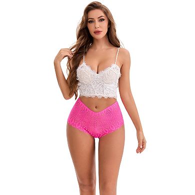 Women's High Rise Hollow Lace Hip-Lifting Briefs Full Coverage Breathable Underwear