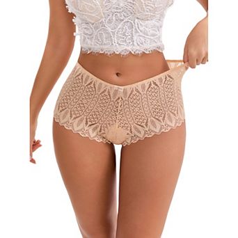 Women's High Rise Hollow Lace Hip-Lifting Briefs Full Coverage Breathable Underwear