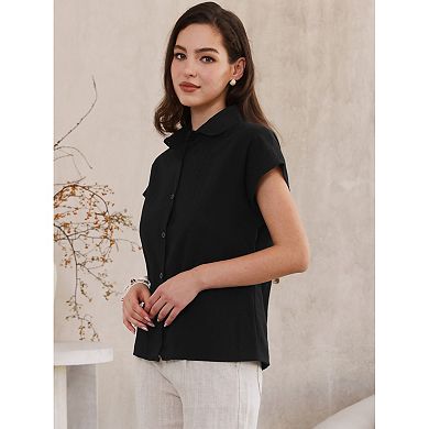 Cotton Linen Shirts for Women Button Down Short Sleeve Shirt Summer ...