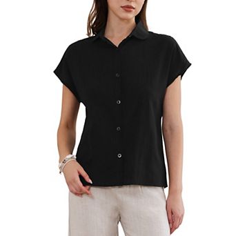 Cotton Linen Shirts for Women Button Down Short Sleeve Shirt Summer Casual Beach Blouses Tops