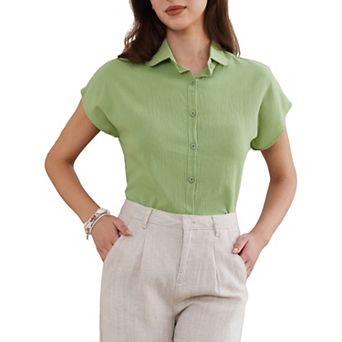 Cotton Linen Shirts for Women Button Down Short Sleeve Shirt Summer Casual Beach Blouses Tops