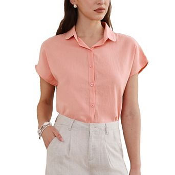 Cotton Linen Shirts for Women Button Down Short Sleeve Shirt Summer Casual Beach Blouses Tops