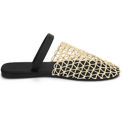 Women's Slip on Mesh Flats Braided Slides Sandals