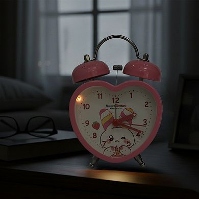 Heart Shape Alarm Clock, Cute Bunny Pattern, Loud Bell Sound, Fits Heavy Sleepers 3.3"x2.2"x5.1"