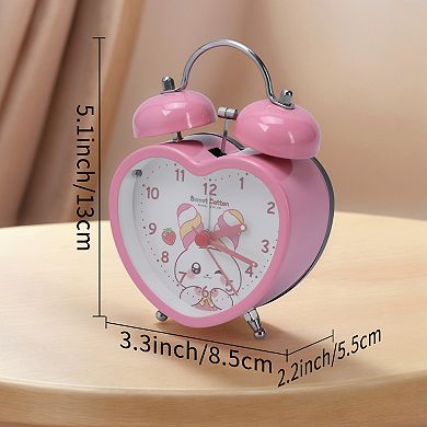 Heart Shape Alarm Clock, Cute Bunny Pattern, Loud Bell Sound, Fits Heavy Sleepers 3.3"x2.2"x5.1"