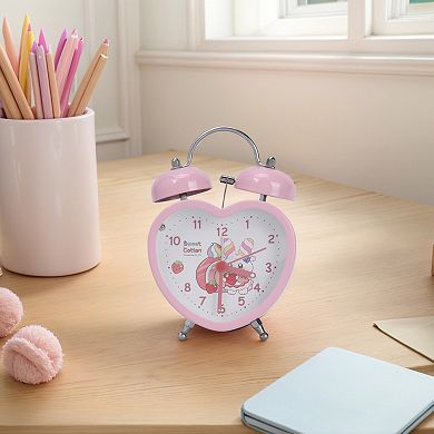 Heart Shape Alarm Clock, Cute Bunny Pattern, Loud Bell Sound, Fits Heavy Sleepers 3.3"x2.2"x5.1"