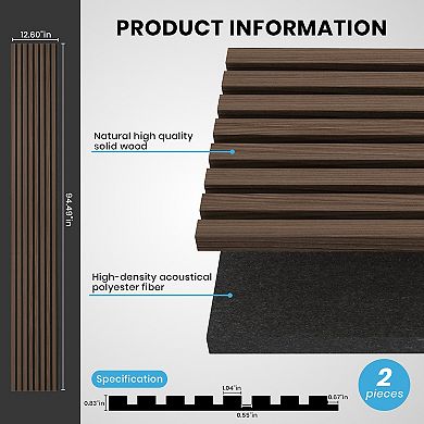 2 Pack Acoustic Solid Wood Wall Panels, 94.49” x 12.6” Soundproof Wall Panels