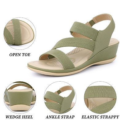 Women's Walking Sandals Elastic Strap Wedge Heel Sandals