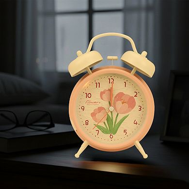Vintage Mechanical Alarm Clock, Loud Alarms, Fresh Floral Pattern, Ideal for Bedroom 4.6"x2.2"x6.6"