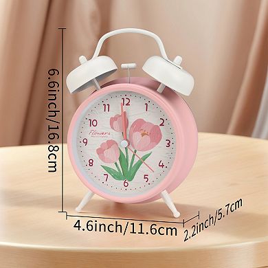 Vintage Mechanical Alarm Clock, Loud Alarms, Fresh Floral Pattern, Ideal for Bedroom 4.6"x2.2"x6.6"