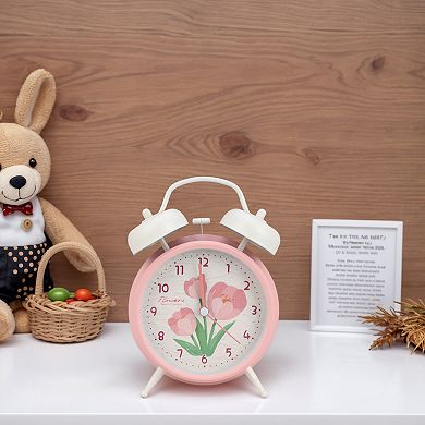 Vintage Mechanical Alarm Clock, Loud Alarms, Fresh Floral Pattern, Ideal for Bedroom 4.6"x2.2"x6.6"