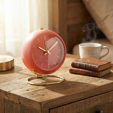 Spherical Mechanical Alarm Clock, Metal Casing, with Ring Stand, Ideal for Nightstand 4.1"x2.5"x3.5"