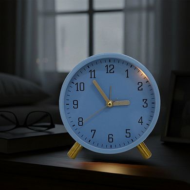 Desk Mechanical Alarm Clock, Minimalist Metal Frame, with Bracket, Non-Tick for Study 4.3"x2.2"x4.5"