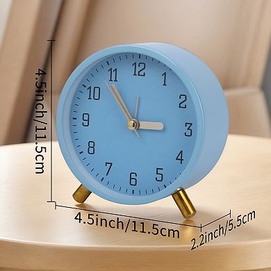 Desk Mechanical Alarm Clock, Minimalist Metal Frame, with Bracket, Non-Tick for Study 4.3"x2.2"x4.5"