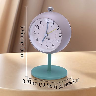 Silent Spherical Alarm Clock, Non-Tick Movement, with Stand, Night Light for Bedroom 3.7"x3.1"x5.9"