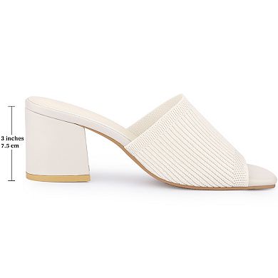 Women's Square Toe Slip on Chunky Heel Slides Sandals