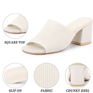 Women's Square Toe Slip on Chunky Heel Slides Sandals