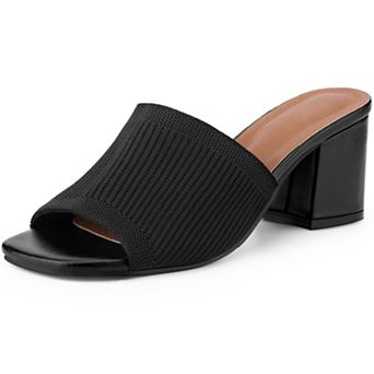 Women's Square Toe Slip on Chunky Heel Slides Sandals