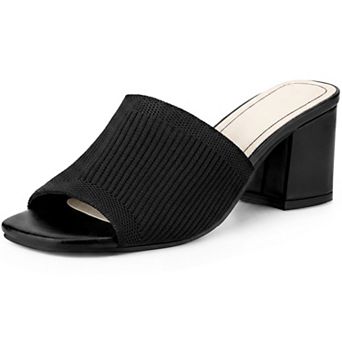 Women's Square Toe Slip on Chunky Heel Slides Sandals