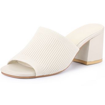 Women's Square Toe Slip on Chunky Heel Slides Sandals