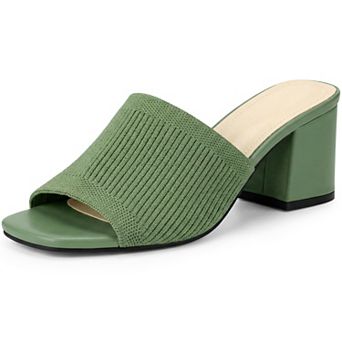 Women's Square Toe Slip on Chunky Heel Slides Sandals