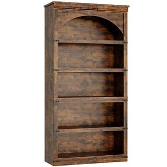 5-Shelf Arched Bookcase, Farmhouse Style with Metal Corner Guards & Easy Assembly