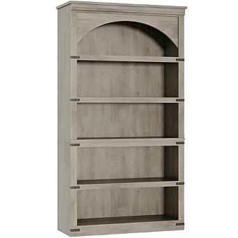 5-Shelf Arched Bookcase, Farmhouse Style with Metal Corner Guards & Easy Assembly