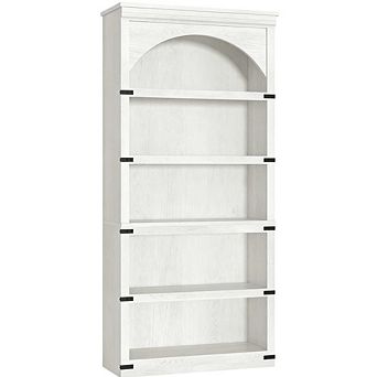 5-Shelf Arched Bookcase, Farmhouse Style with Metal Corner Guards & Easy Assembly