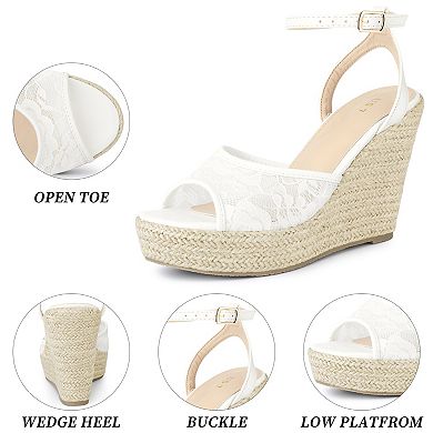 Women's Lace Ankle Strap Platform Heel Espadrille Wedge Heels Sandals