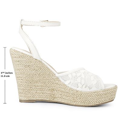 Women's Lace Ankle Strap Platform Heel Espadrille Wedge Heels Sandals