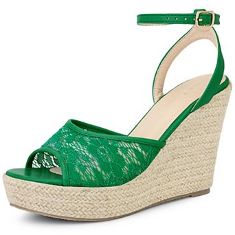 Women's Lace Ankle Strap Platform Heel Espadrille Wedge Heels Sandals