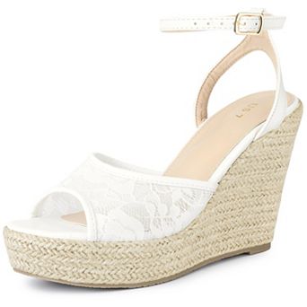Women's Lace Ankle Strap Platform Heel Espadrille Wedge Heels Sandals