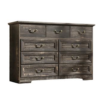 47" Vintage Dresser with 9 Drawers, Wood Chest with Natural Texture & Metal Handles