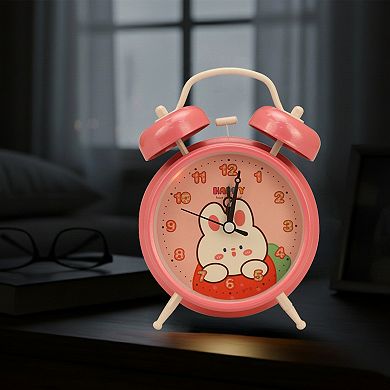Cute Alarm Clock, Rabbit Pattern, Loud Alarm, Dual Bell Design for Bedroom 4.6"x2.2"x6.6"