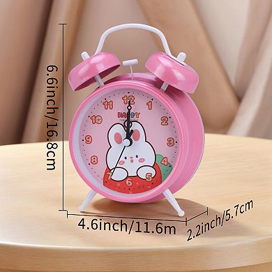 Cute Alarm Clock, Rabbit Pattern, Loud Alarm, Dual Bell Design for Bedroom 4.6"x2.2"x6.6"