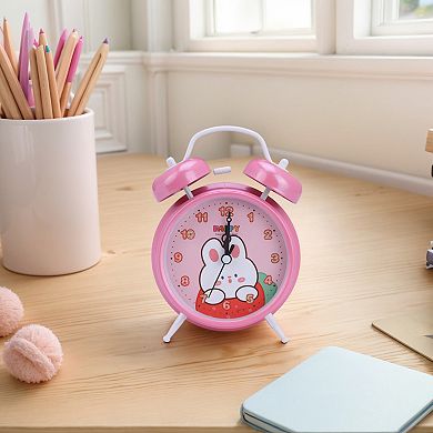 Cute Alarm Clock, Rabbit Pattern, Loud Alarm, Dual Bell Design for Bedroom 4.6"x2.2"x6.6"