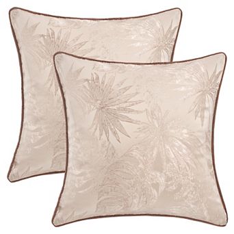 Tropical Leaf Jacquard Pillow Cover Set of 2 Velvet Soft Cushion Case with Hidden Zipper 18x18 Inch