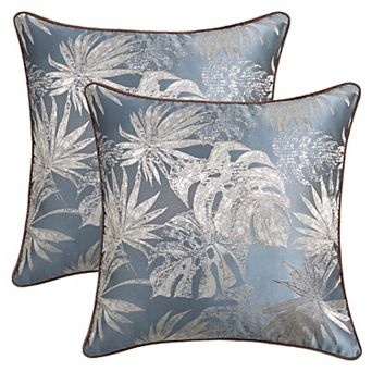Tropical Leaf Jacquard Pillow Cover Set of 2 Velvet Soft Cushion Case with Hidden Zipper 18x18 Inch