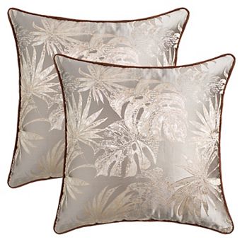 Tropical Leaf Jacquard Pillow Cover Set of 2 Velvet Soft Cushion Case with Hidden Zipper 18x18 Inch