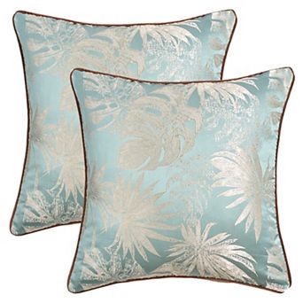 Tropical Leaf Jacquard Pillow Cover Set of 2 Velvet Soft Cushion Case with Hidden Zipper 18x18 Inch