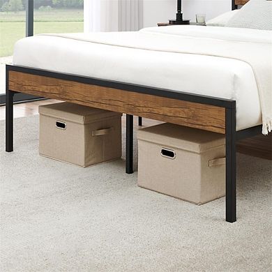 Wooden Headboard and Footboard Bed Frame with Metal Platform and Under-Bed Storage