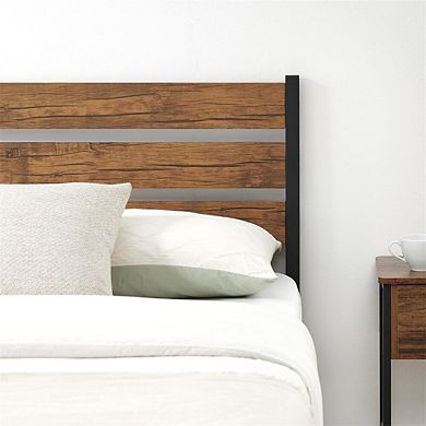 Wooden Headboard and Footboard Bed Frame with Metal Platform and Under-Bed Storage