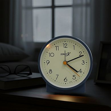Vintage Alarm Clock, Simple Circular Design, w Geometric Base for Bedroom Nightstand 3.6"x2.2"x3.7"