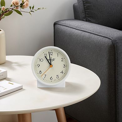 Vintage Alarm Clock, Simple Circular Design, w Geometric Base for Bedroom Nightstand 3.6"x2.2"x3.7"