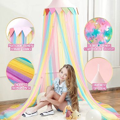 Rainbow Bed Canopy for Kids: Magical 40D Fabric, Easy Assembly, Reading Nook, Luminous Stars