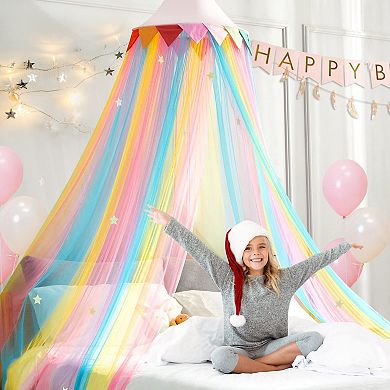 Rainbow Bed Canopy for Kids: Magical 40D Fabric, Easy Assembly, Reading Nook, Luminous Stars