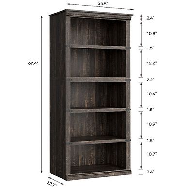 5-Tier Bookshelf - Farmhouse Open Storage Bookcase