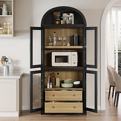 4 Tier Bookshelf with 2 Drawers & Doors, Tall Wooden Storage Shelf for Home Office